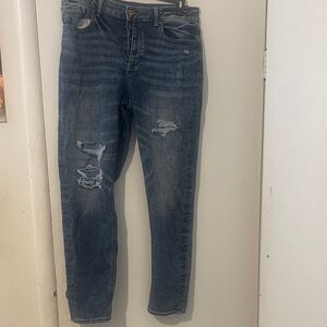 Maurices Dark Blue Distressed Cropped Jeans